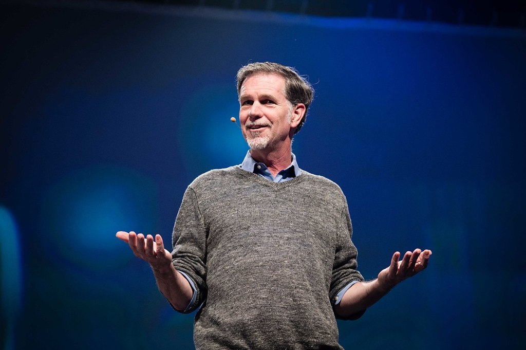 Reed Hastings, Netflixâs co-founder and CEO in a 2015 conference in Berlin. Wikimedia Commons